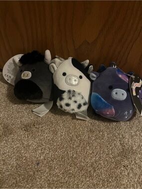 Squishmallows Cow Keychain Trio - Black, White, and Galaxy Purple